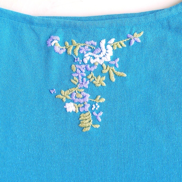 Cotton and Rayon Multi Color Flowers Embroidered Knit Cardigan and Cami Set. - Picture 8 of 8